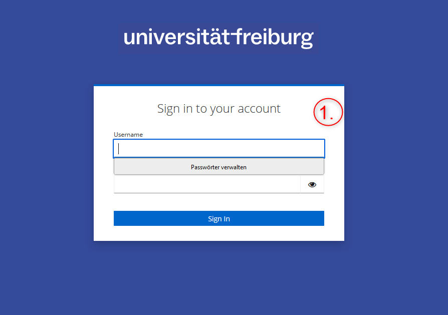 Screenshot: myLogin-Seite der Universität Freiburg mit Eingabefeldern.