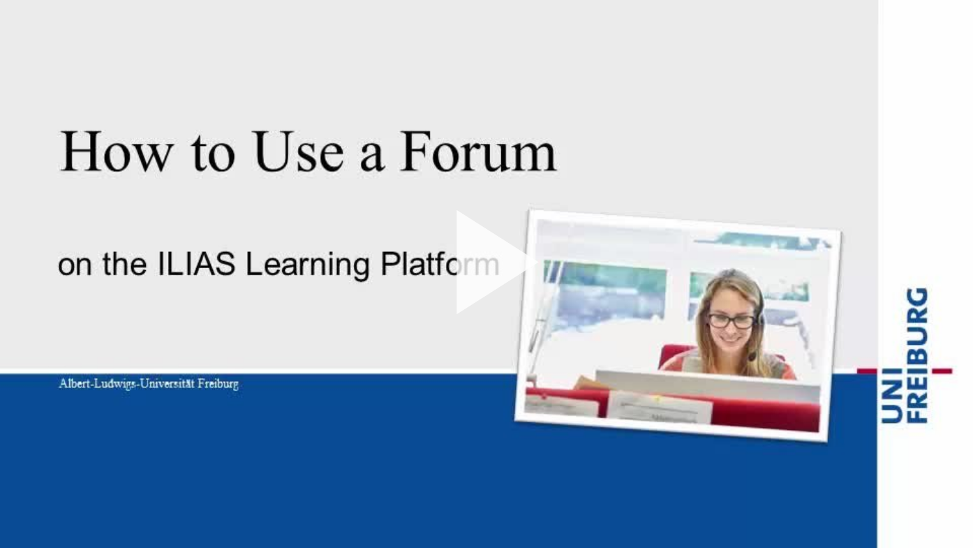 Screenshot mit Link zum Video-Tutorial "How to Use a Forum in ILIAS" auf dem Videoportal