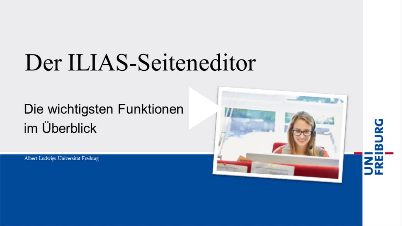 Screenshot mit Link zum Video-Tutorial "Der ILIAS Seiteneditor - Die wichtigsten Funktionen im Überblick" auf dem Videoportal