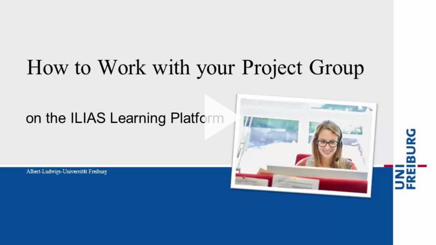 Screenshot mit Link zum Video-Tutorial "How to Work with a Project Group in ILIAS" auf dem Videoportal