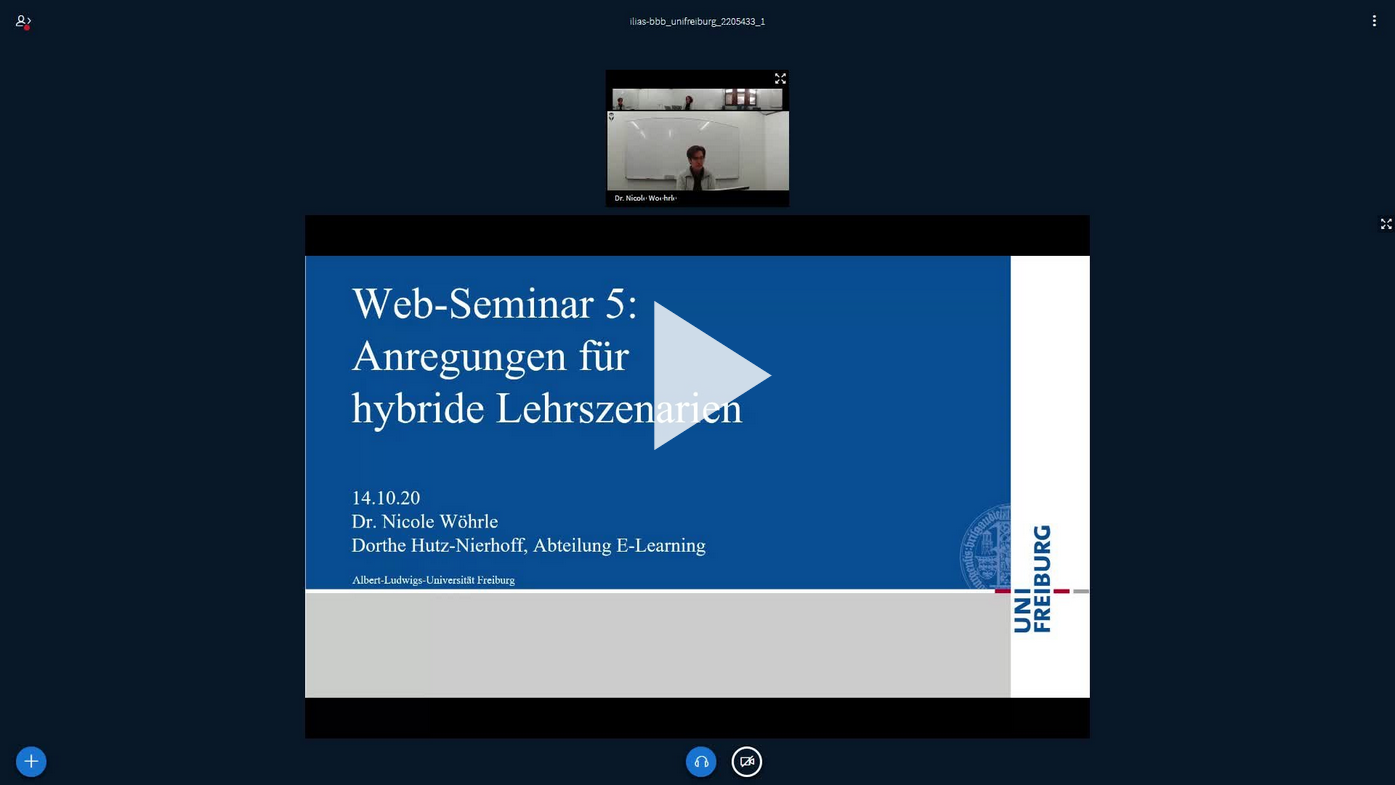 Screenshot with link to the webinar recording “Anregungen für hybride Lehrszenarien” on the video portal