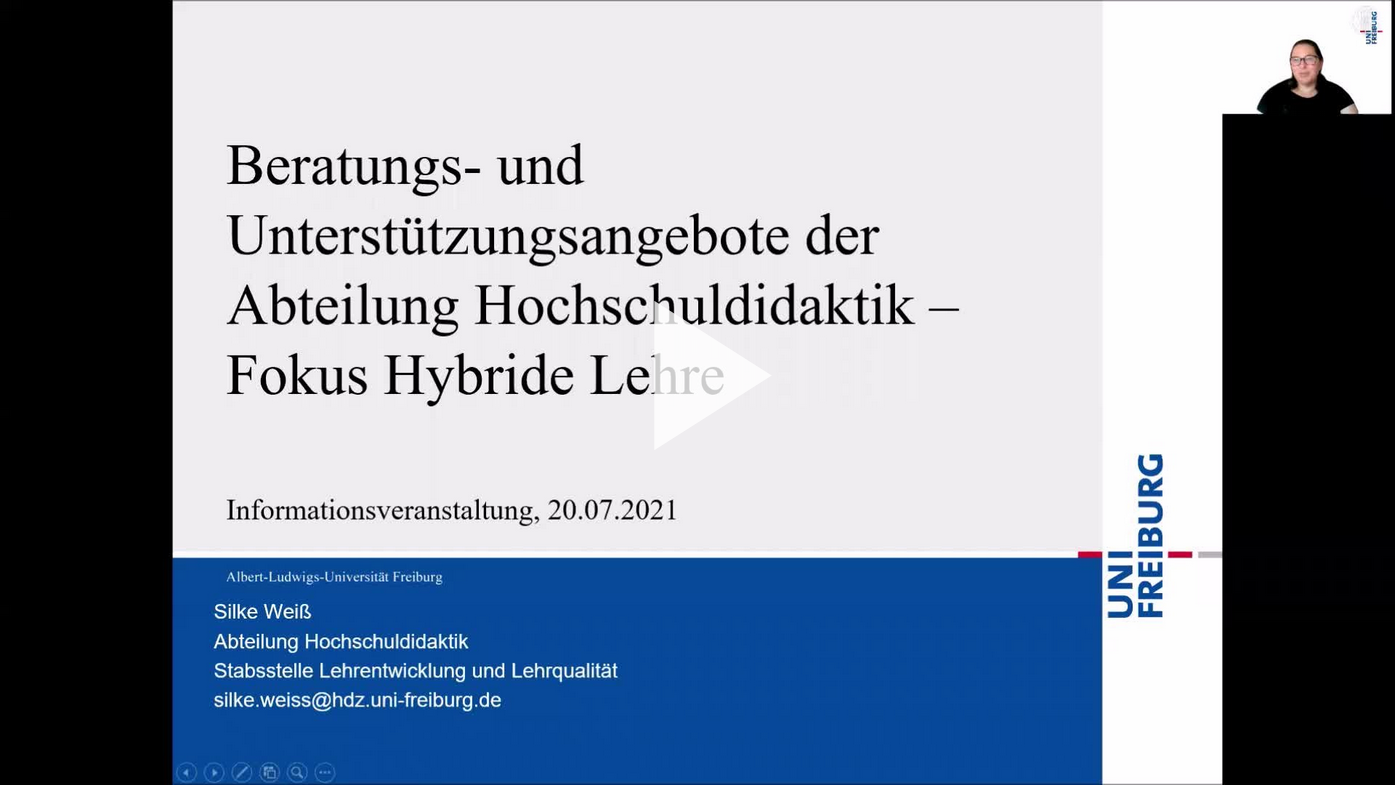 Screenshot mit Link zum Video "Fokus Hybride Lehre - Beratungs- und Unterstützungsangebote der Abteilung Hochschuldidaktik" auf dem Videoportal