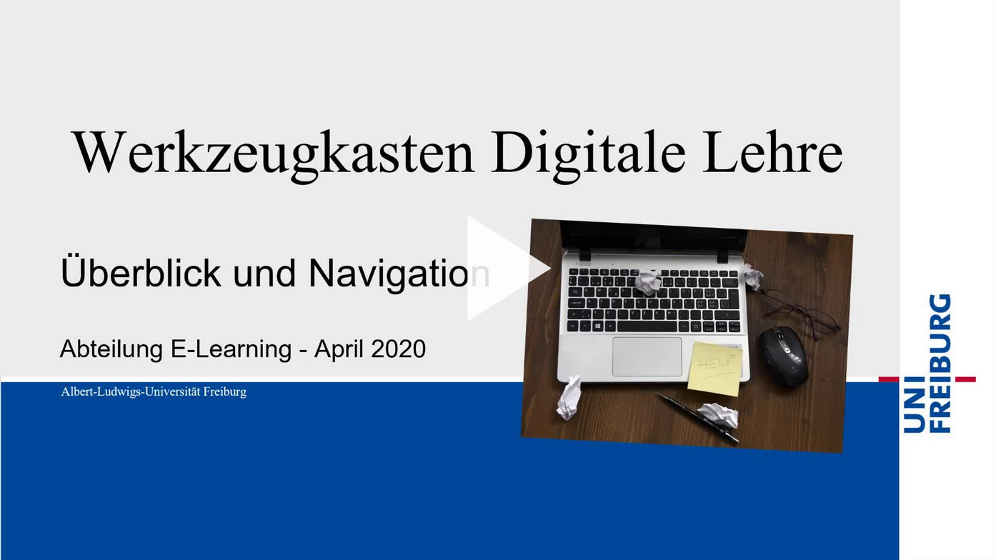 Screenshot mit Link zum Video-Tutorial "Werkzeugkasten Digital Lehre - Übersicht und Navigation " auf dem Videoportal