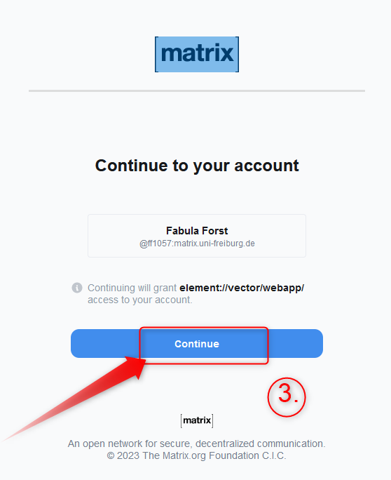 Screenshot: Continue to your account. Hervorgehobener Continue-Button.