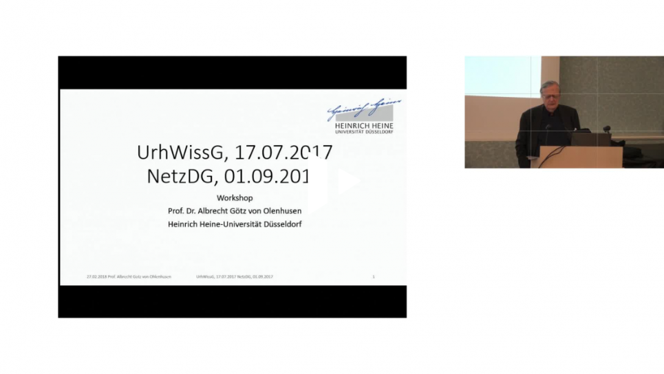 Screenshot mit Link zum Video-Tutorial "Infoveranstaltung zu den Neuregelungen im Urheberrecht (28.02.2018)" auf dem Videoportal