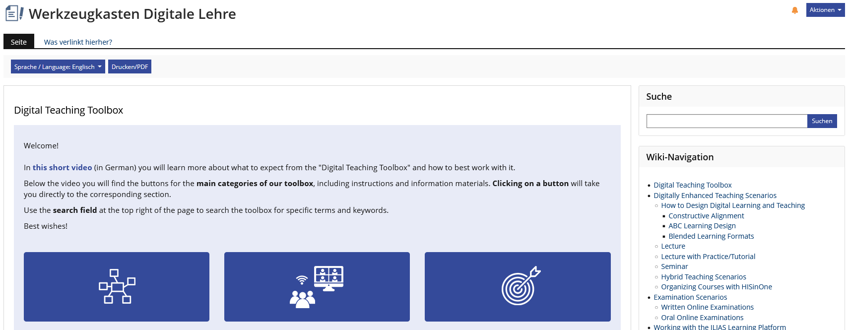 Screenshot der Startseite der Digital Teaching Toolbox.